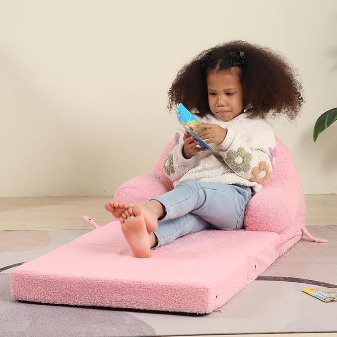 Foldable Kids Sofa, Comfy Rainbow Toddler Couch - Image 5