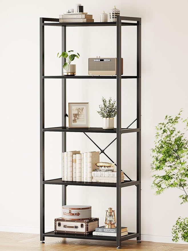 Casaottima Book Shelf, 5 Tier Bookshelf, Modern Wood Bookcase Shelves by Casaottima