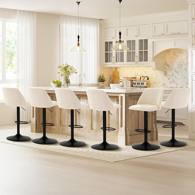 COLAMY Bar Stools Set of 6, Modern Swivel Bar Chairs, Adjustable Upholstered by COLAMYINC