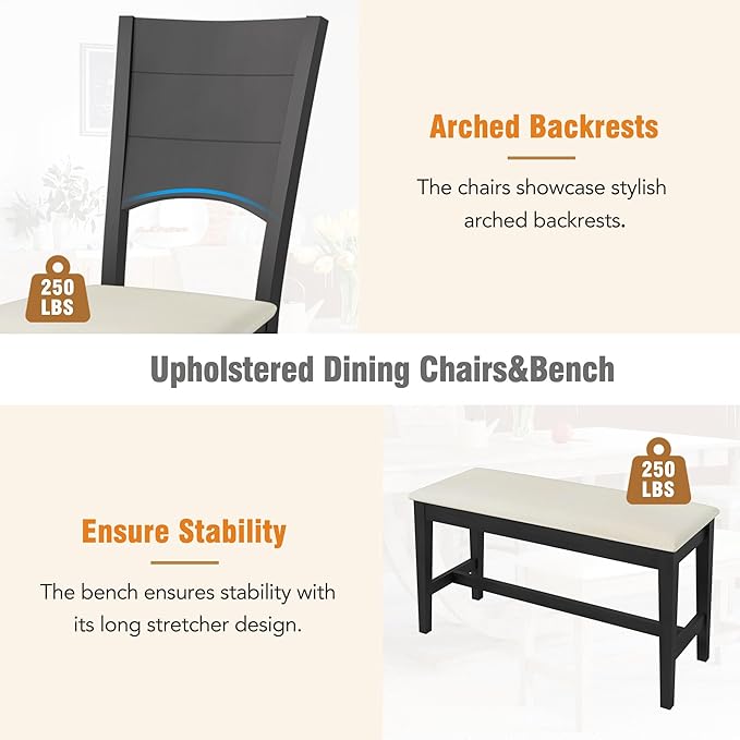 Ball & Cast Dining Table Set for 6, 6-Piece Kitchen Table Set W/ 1 Bench & 4 - Image 8