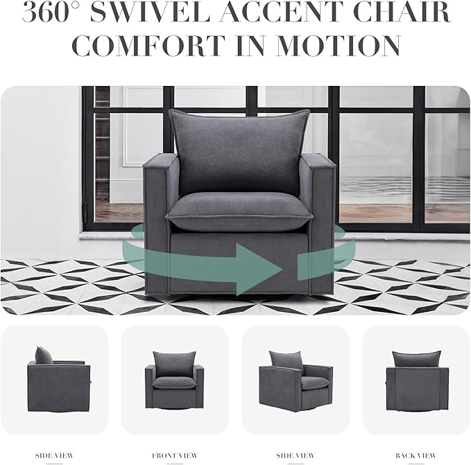 COLAMY Swivel Accent Chair Set of 2, 34 Inches Wide Upholstered Arm Chair - Image 4