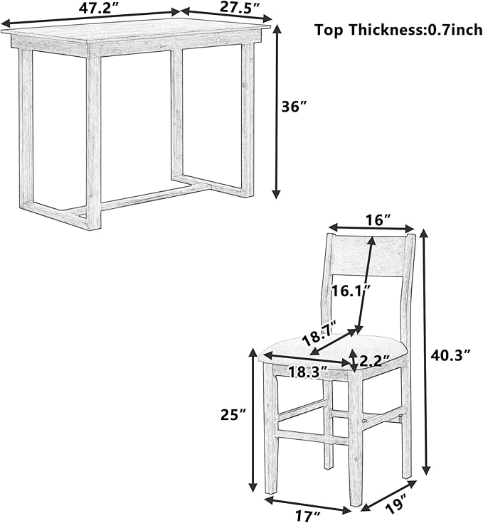 Merax Farmhouse Counter Height 5-Piece Dining Set - Image 6