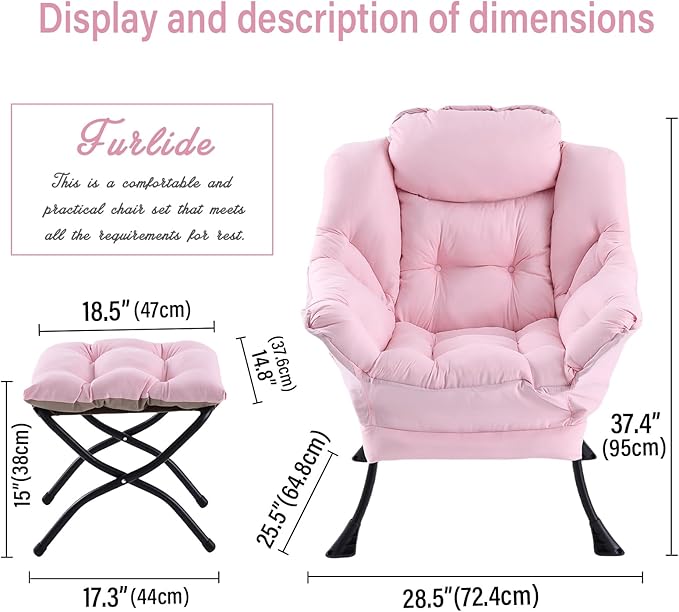 Lazy Chair with Ottoman, Modern Chair with Folding Footrest, Lounge Accent Chair - Image 3