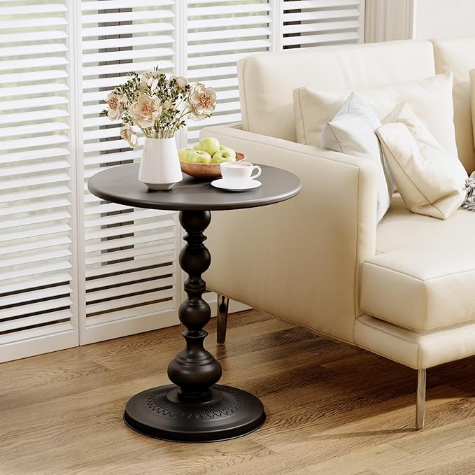 XIV Metal Small Round Side End Table, Vintage Matte Coffee Drink Cocktail Table - Image 2
