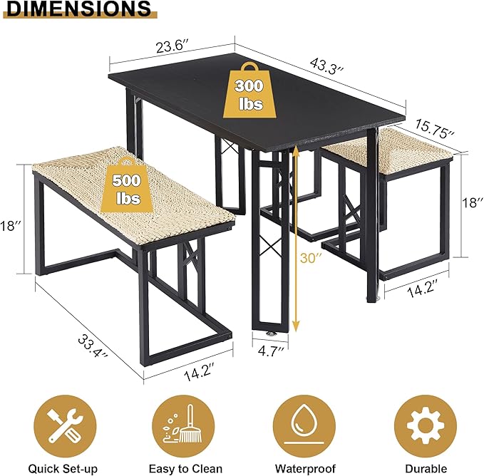 VECELO 43.3" Dining Table Sets, Farmhouse Small Kitchen Table - Image 2