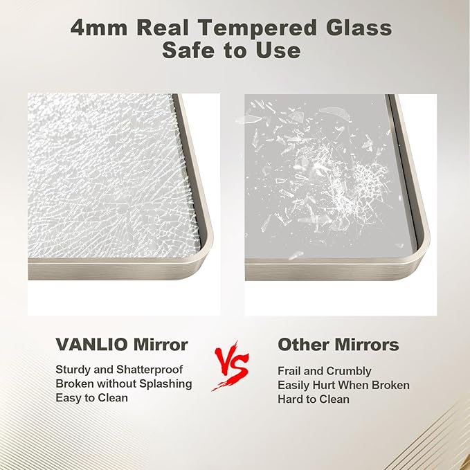 32x36 Inch Brushed Nickel Bathroom Mirror, Brushed Silver Metal Framed Wall - Image 4