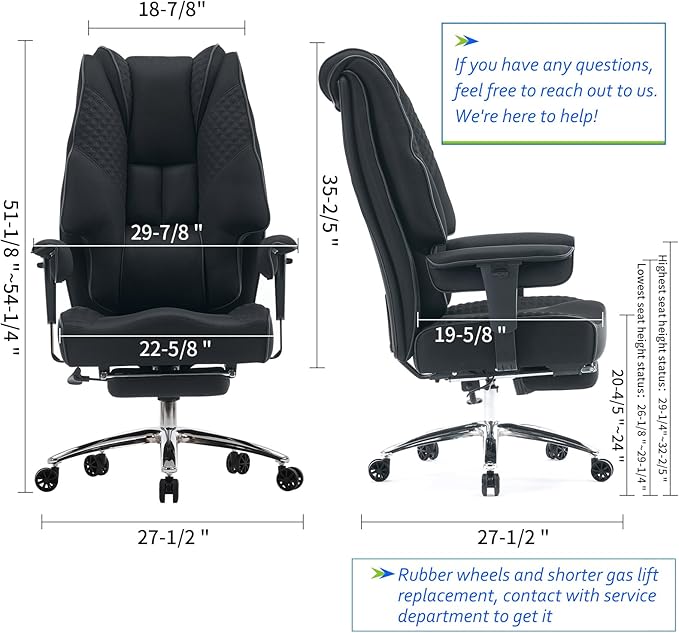 Big and Tall Office Chair 400lbs Wide Seat, Leather High Back Executive Office - Image 2