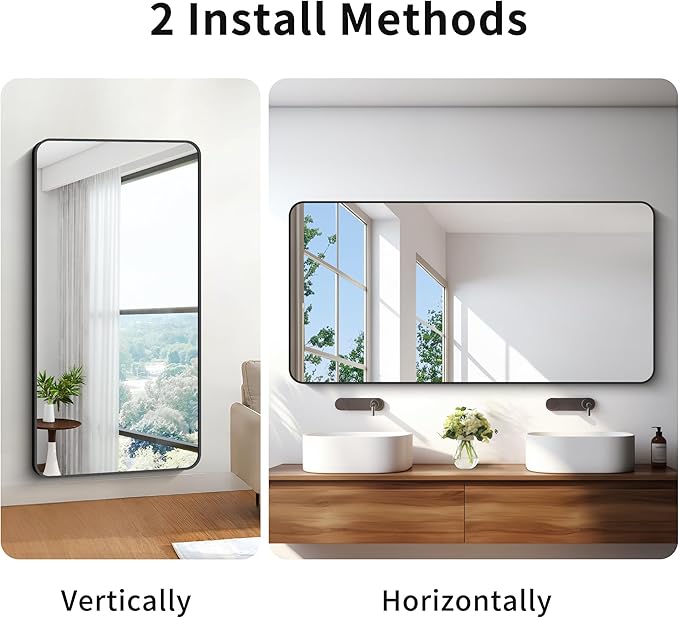 BONEWEI 30x60 inch Bathroom Mirror, Wall Mounted Bathroom Frame Vanity Mirror - Image 6