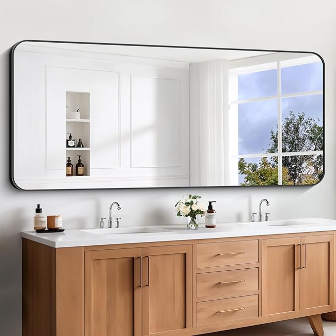 Large Bathroom Mirror, 72x30 inch Black Rectangle Mirror, Metal Frame - Image 4