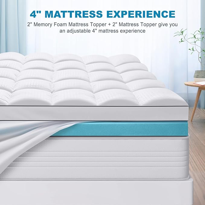 MASVIS Twin Size Dual Layer 4 Inch Memory Foam Mattress Topper, 2 Inch Gel - Image 6