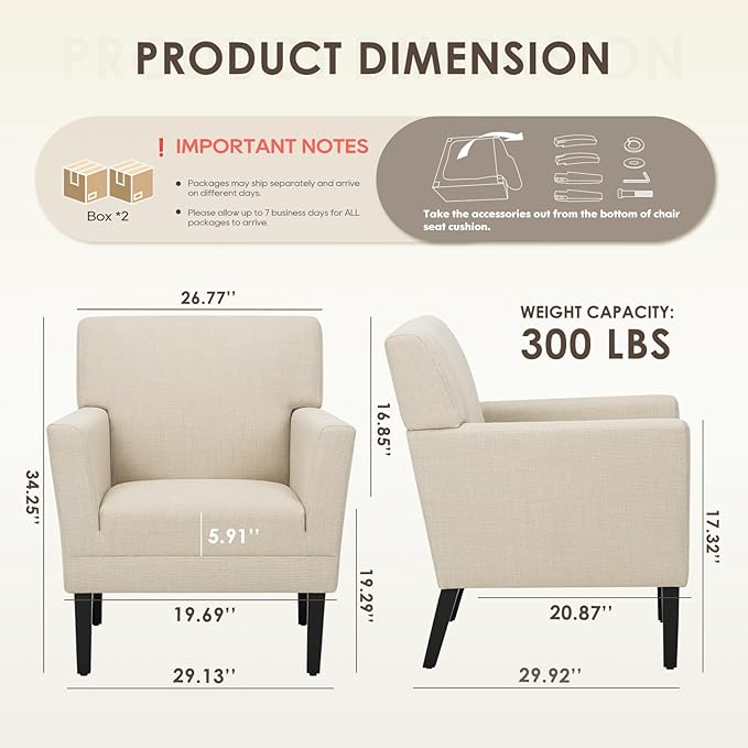 COLAMY Accent Chair Set of 2 for Living Room, Modern Upholstered Fabric Accent - Image 2