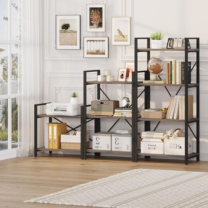 BON AUGURE 3 Tier Bookshelf, Small Rustic Book Shelf, Short Industrial Bookcase - Image 8