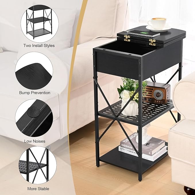 Narrow End Table with Charging Station, Side Table with 3 USB Ports and 2 AC - Image 5