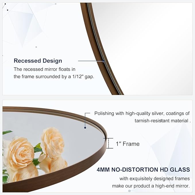 ANDY STAR Round Wall Mirror, 30 Inches Brushed Bronze Bathroom Mirror, Modern - Image 4