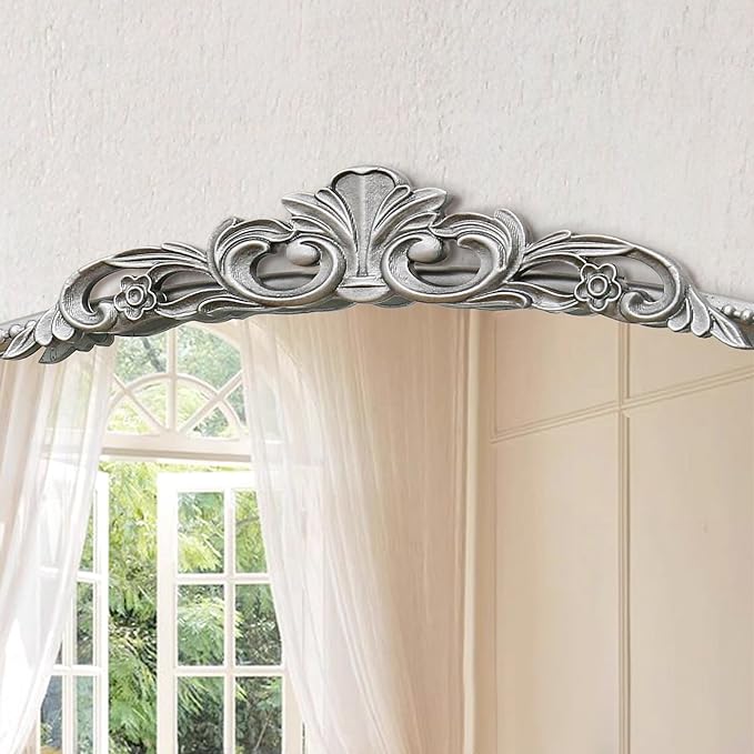 Micasso Silver Vintage Wall Mirror: 24"x 32" French Baroque Antique Arched Wall - Image 3