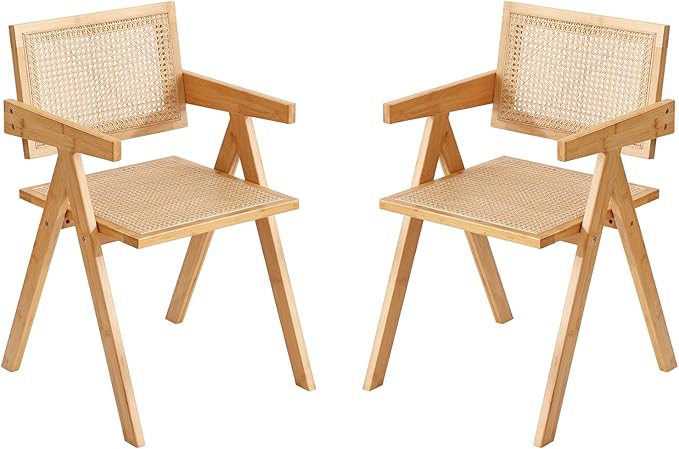 Tiita Rattan Accent Chairs, Mid Century Modern Dining Chairs Set of 2, Bamboo by TiitaHome