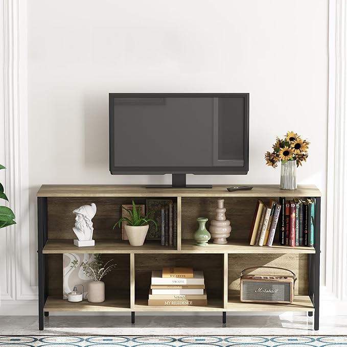Horizontal Bookshelf, Industrial Modern 5 Cube Low Wide Cubby Bookcase - Image 6