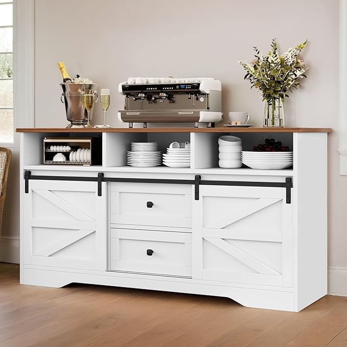 YITAHOME Buffet Cabinet with Drawers, Modern Farmhouse Coffee Bar Station Wood by YITAHOME