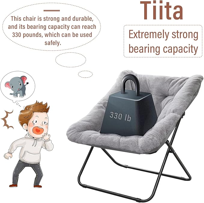 Tiita Comfy Saucer Chair, Soft Faux Fur Oversized Folding Accent Chair - Image 7