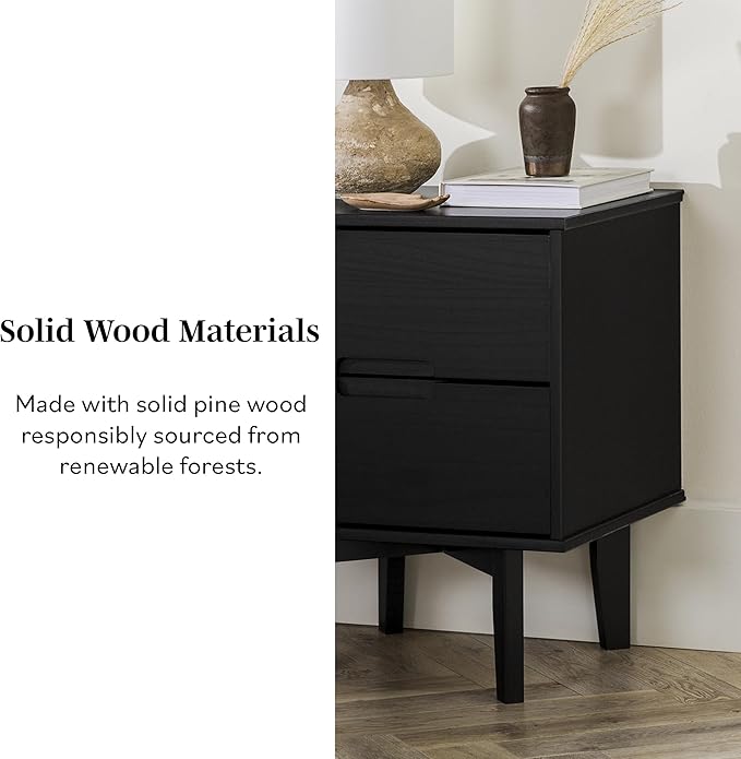 Brynn Modern Solid Wood 2-Drawer Nightstand 24 Inch Black - Image 5