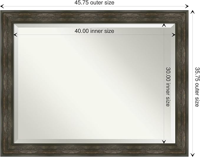 Amanti Art Brown Wall Mirror 36x46 Rail Rustic Char Rectangle Bathroom Mirror - Image 4