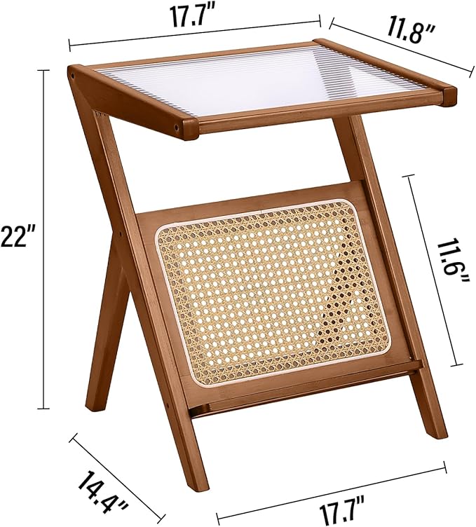 Tiita Rattan Nightstand Side Table, Bamboo Accent Bedside Tables, Glass Coffee - Image 3