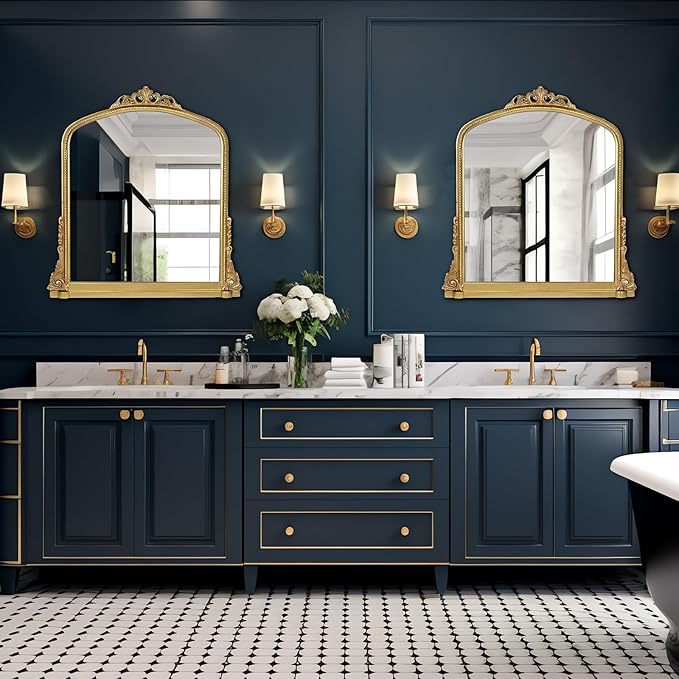Traditional Ornate Arched Wall Mirror Baroque Vintage Framed Bathroom Vanity - Image 4