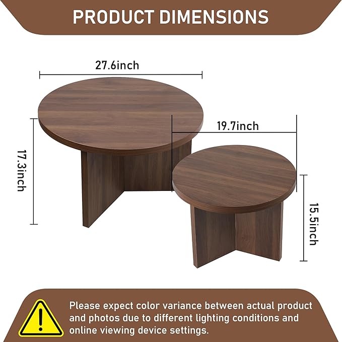 Round Nesting Coffee Tables Set of 2, Modern Stacking Table - Image 2