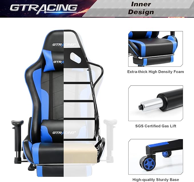 GTRACING Gaming Chair with Footrest and Bluetooth Speakers Music Video Game - Image 4