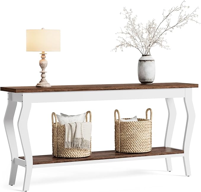 LITTLE TREE 70.9 Inches Long Console Table, 2-Tier Vintage Wooden Sofa Table - Image 8