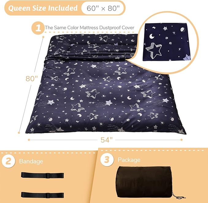 Navy Star Futon Mattress Japanese Floor Mattress Tatami Floor Mat Foldable Bed - Image 2