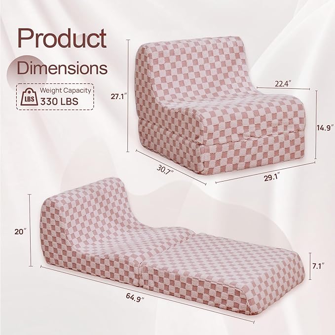 Bean Bag Chair with Checkerboard Shaker Fleece Fabric, Folding Sofa Bed - Image 2