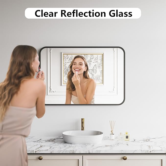 Bathroom Mirror, 26X38 Inch Black Metal Framed Mirror - Image 3