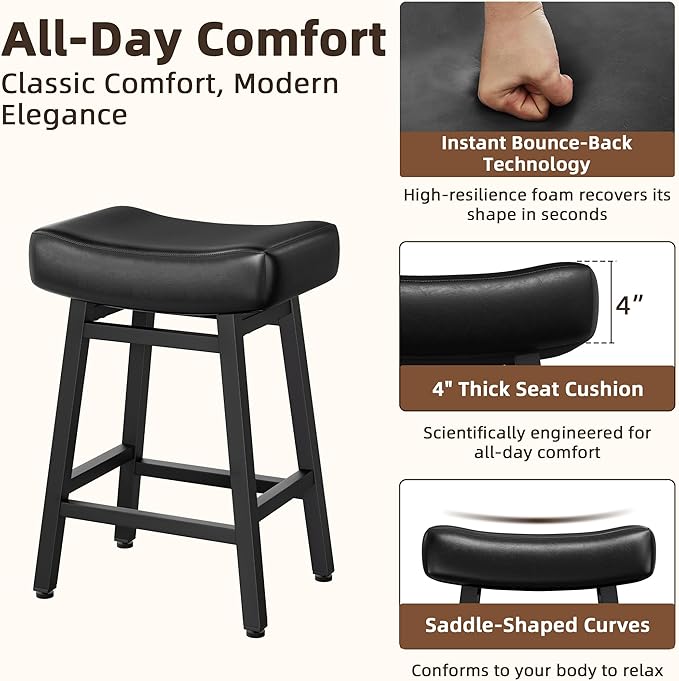 Counter Height Bar Stools Set of 2, 24 Inch Backless BarStools - Image 3
