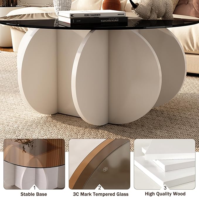 Round Coffee Table, Modern Glass Coffee Table - Image 4