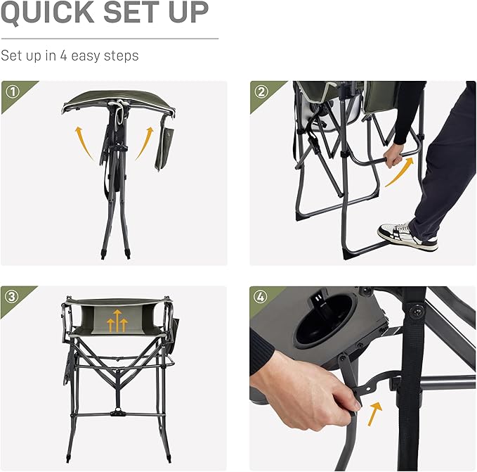 EVER ADVANCED Portable 30.7" Seat Height Tall Folding Camping Chair Directors - Image 6