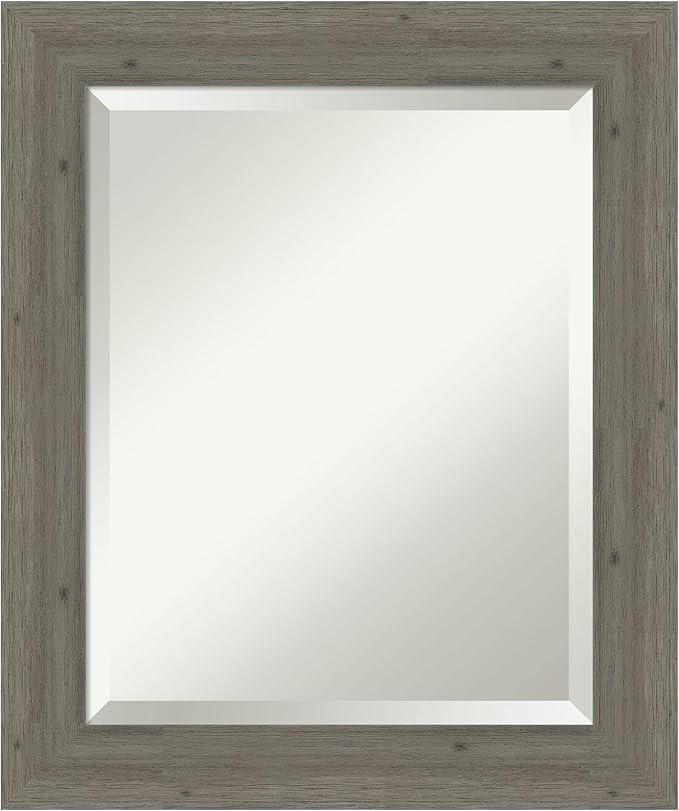 Amanti Art Grey Wall Mirror 25x21 Fencepost Grey Narrow Rectangle Bathroom by AmantiArt