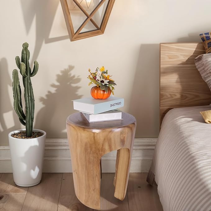 Athaliah Rustic Wood Side Table, 17.75”H Tree Stump End Table, Round Wooden - Image 7