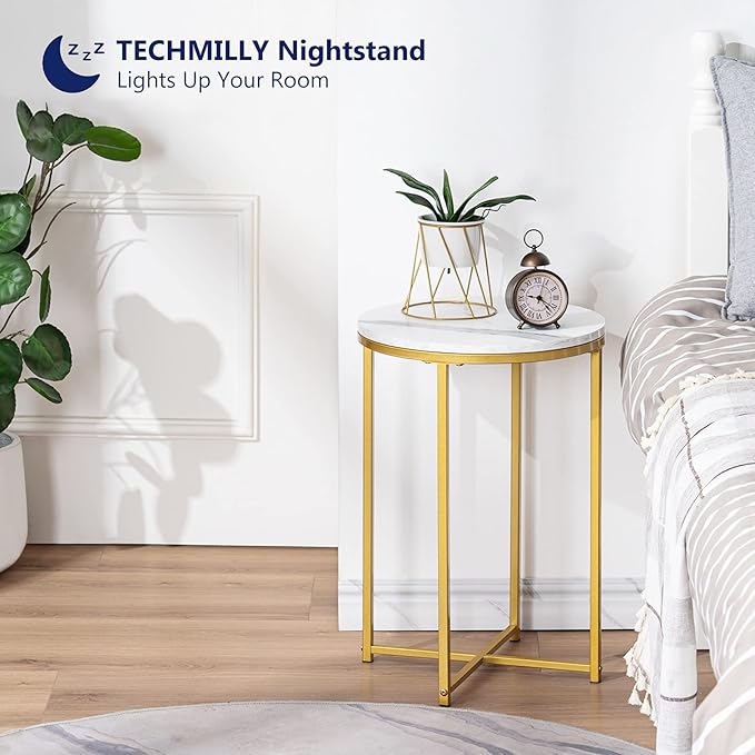 TECHMILLY Round End Table, Faux Marble Sofa Table, Accent Side Table - Image 4