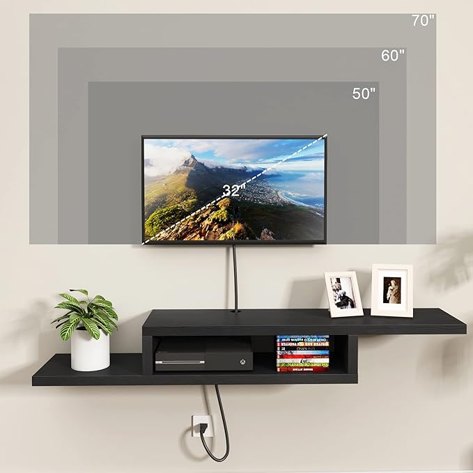 ChooChoo Floating TV Stand Shelf, Wall Mount Entertainment Center, 60” Media - Image 5