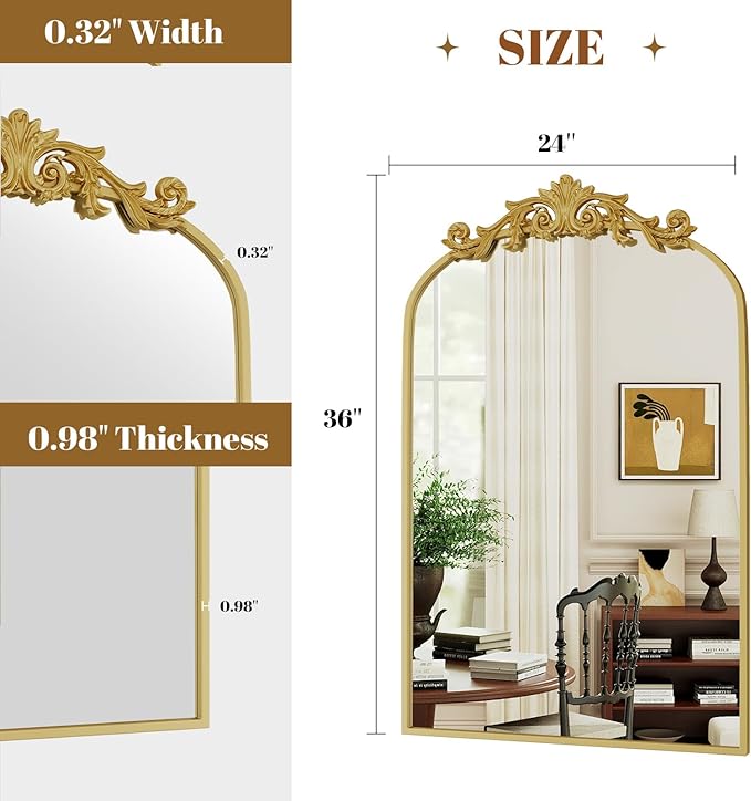 Vintage Arched Bathroom Mirror, 24x36 Inch Retro Wall Mounted Vanity Mirror - Image 4