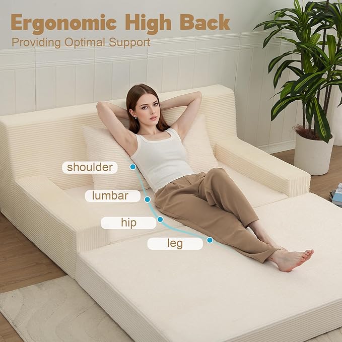 MeMoreCool Boneless Folding Sofa Bed Queen, Corduroy Convertible Sleeper Chair - Image 5
