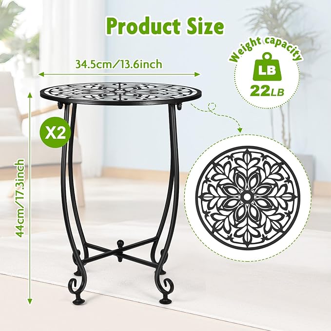 2 Pack Outdoor Side Table for Small Spaces, 14 Inch Patio Side Table, Plant - Image 3
