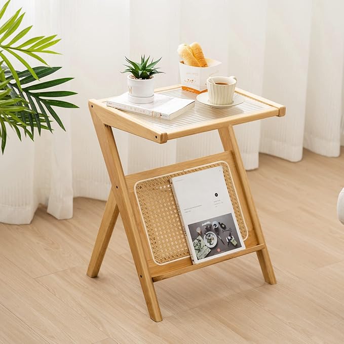 Tiita Rattan Side Table, Mid Century Nightstand, Bamboo Accent Bedside Tables - Image 7