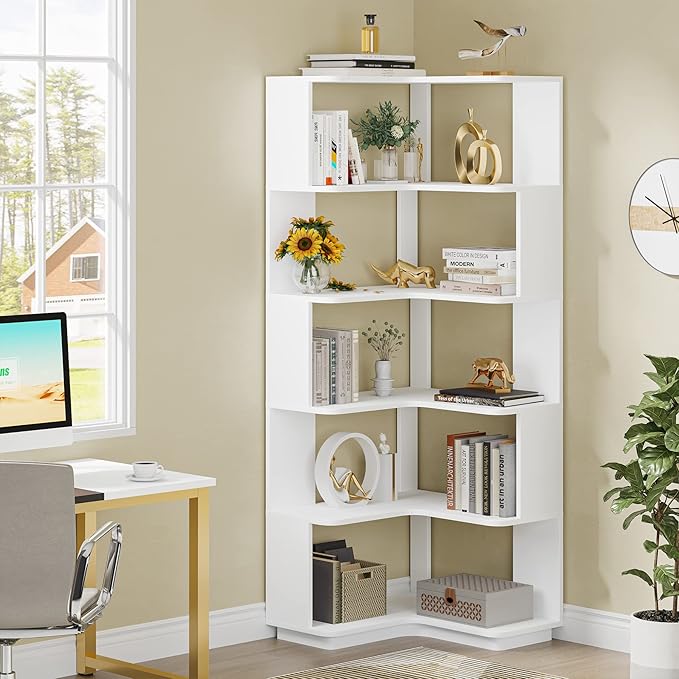 LITTLE TREE Corner Bookshelf, 64.9 Inch Tall Bookcase by LITTLETREE