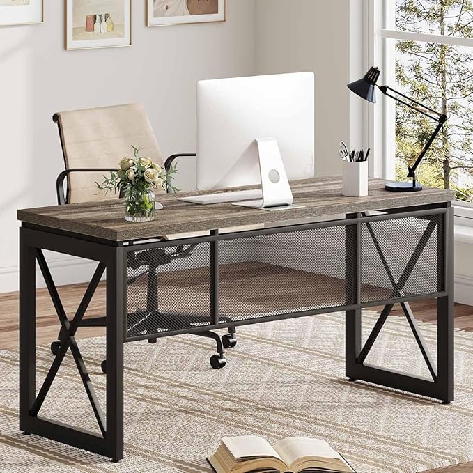 BON AUGURE Industrial Computer Desk, Rustic Wood Desks - Image 8