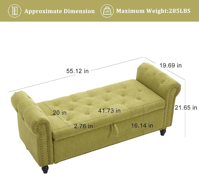 Furniliving 55” End of Bed Bench, Bedroom Bench - Image 3