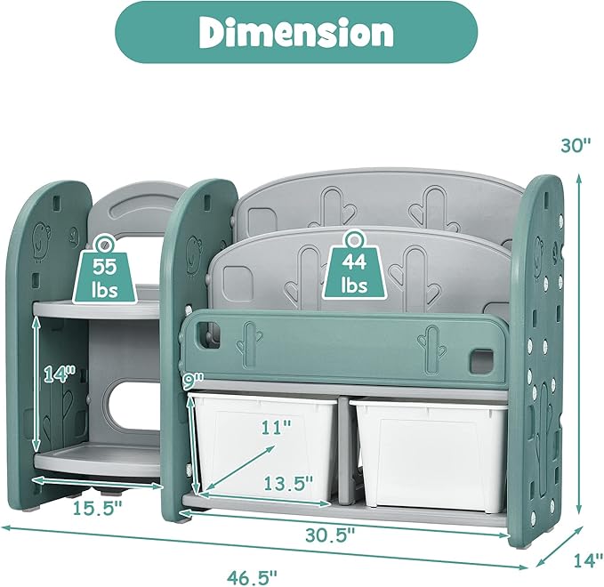 Costzon Kids Toy Storage Organizer, Toddler Bookshelf Cabinet w/ 2-Tier - Image 3