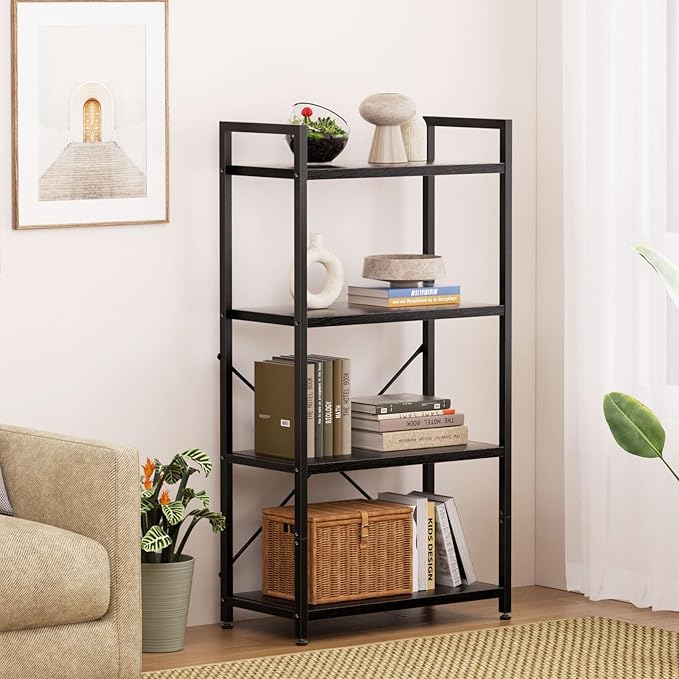 Casaottima Book Shelf, 4 Tier Bookshelf, Modern Wood Bookcase Shelves - Image 3