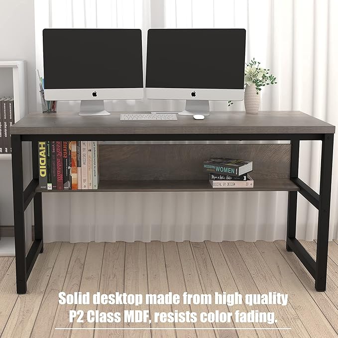 TOPSKY Computer Desk with Bookshelf/Metal Hole Cable Cover 1.18" Thick Desk - Image 4
